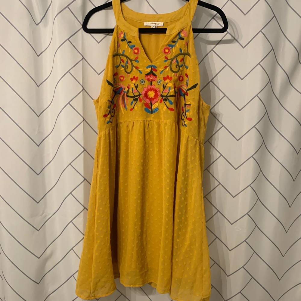 Yellow Floral Embroidered Dress
